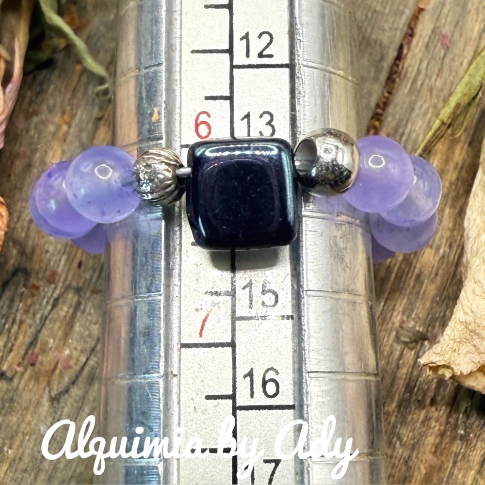 Purple Jade Beaded Ring — Size 6] — Steel Wire